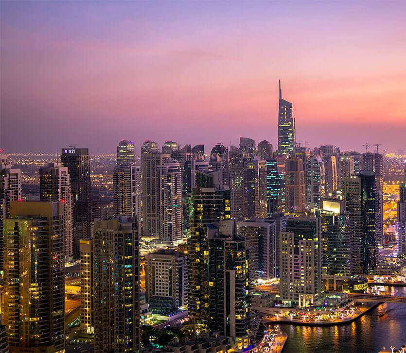 Dubai Marina skyline at dusk